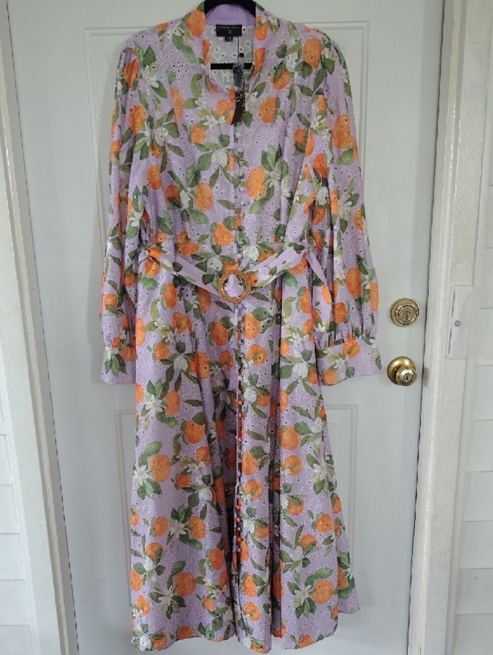 NWT Lavender Floral Print Midi Dress with Belt - Picture 4 of 8